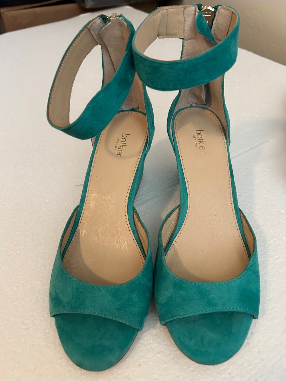 Botkier Teal Suede Open-Toe Ankle-Strap Heels - Picture 5 of 5